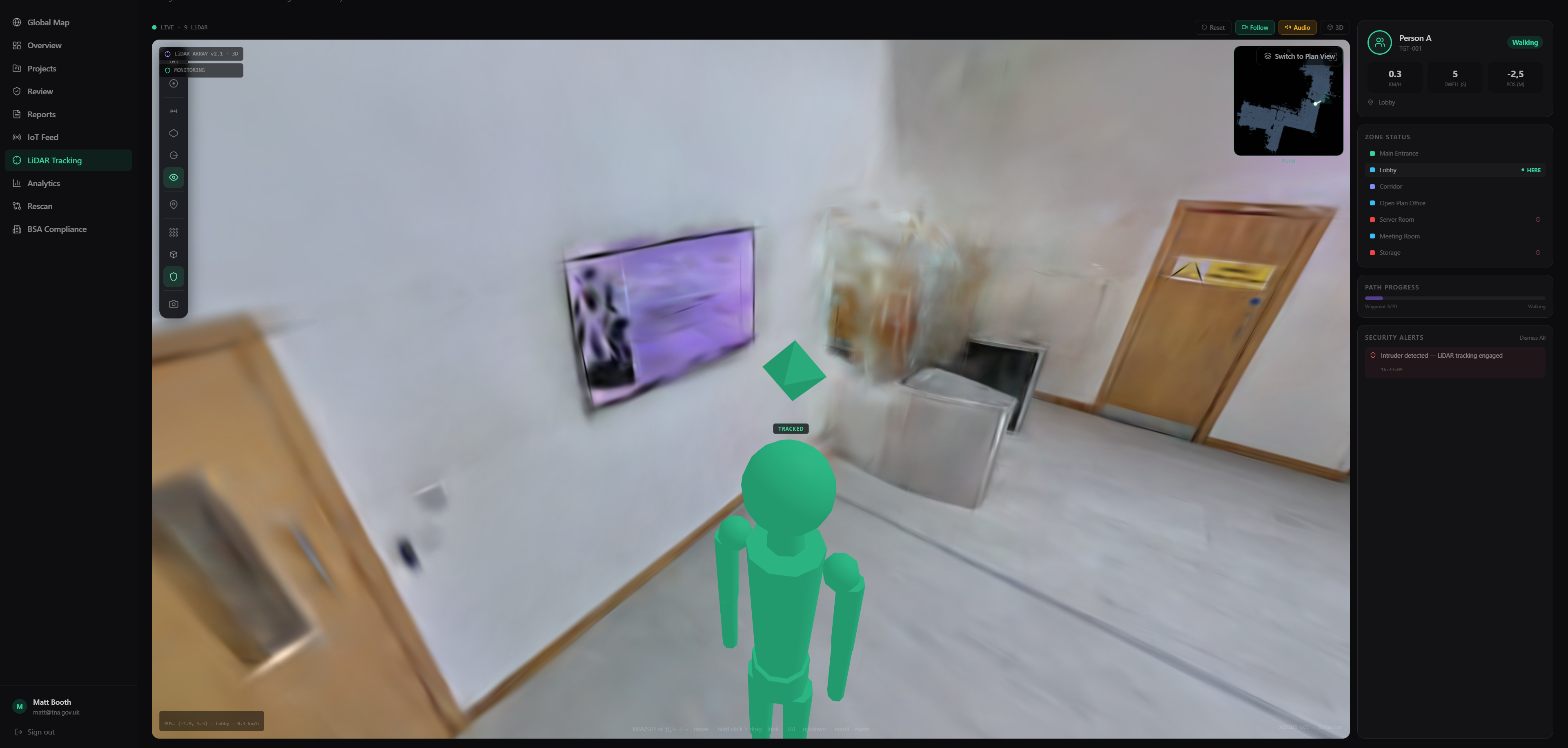 Real-time LiDAR person tracking with zone monitoring overlay in OnXR